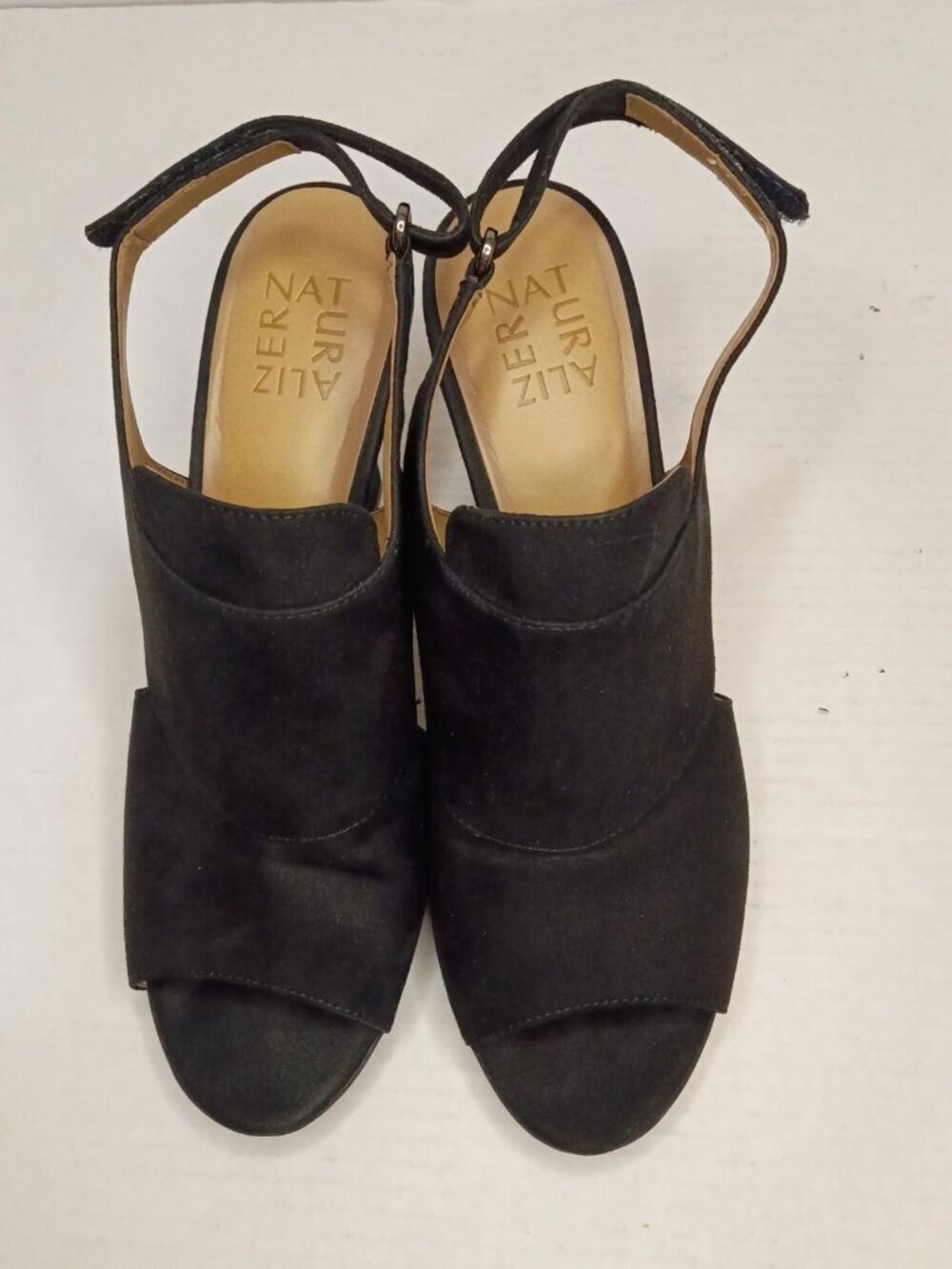 Naturalizer Deborah Black Suede Peep Toe Slingback Heels Women's Size 10M